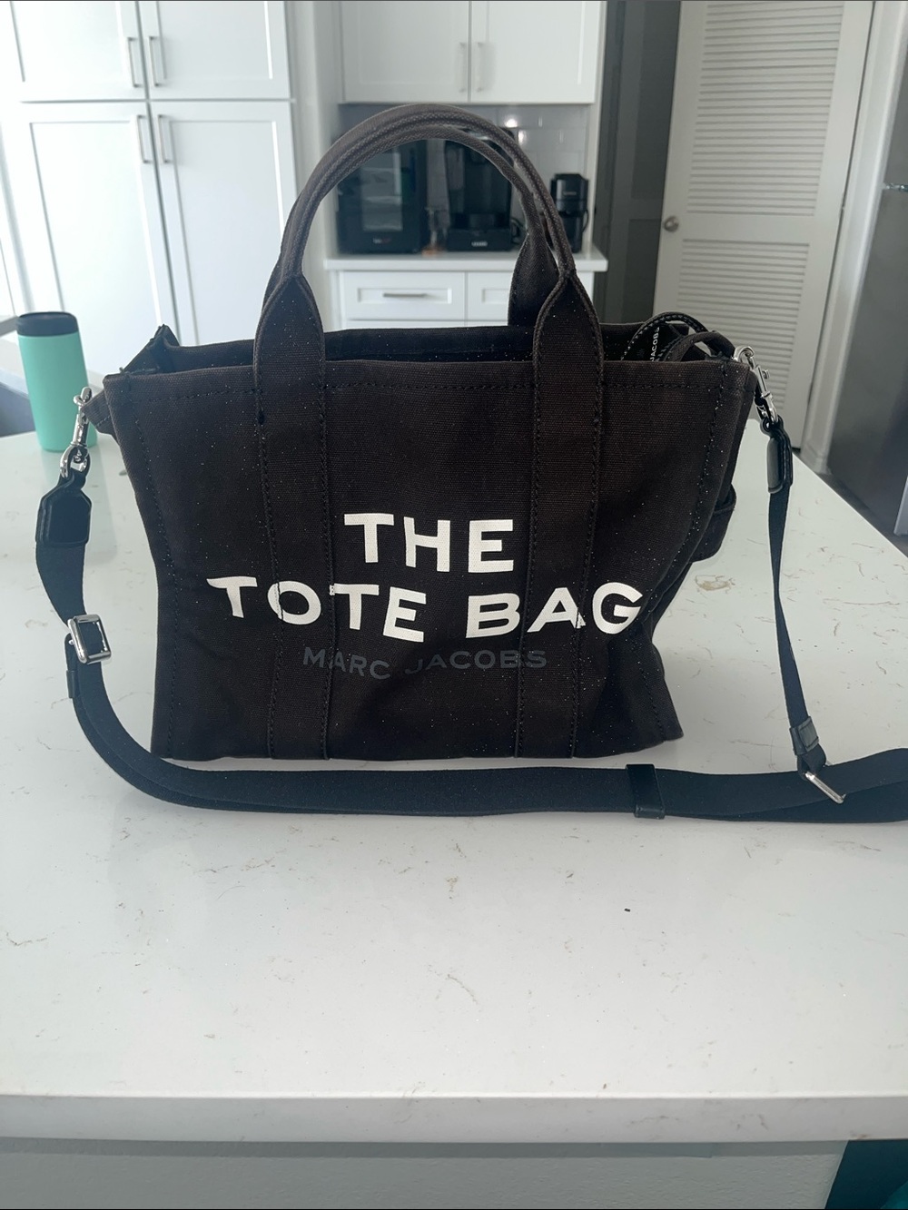 Marc Jacobs Black Canvas Duffel Tote with Bold White Logo (Medium)